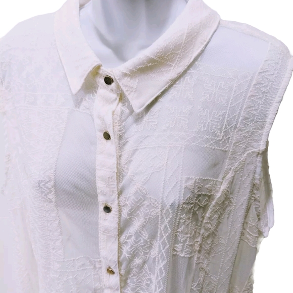NWT Roz & Ali Semi Sheer Lace Shirt 2X Button Up Sleeveless Cream - Picture 7 of 9